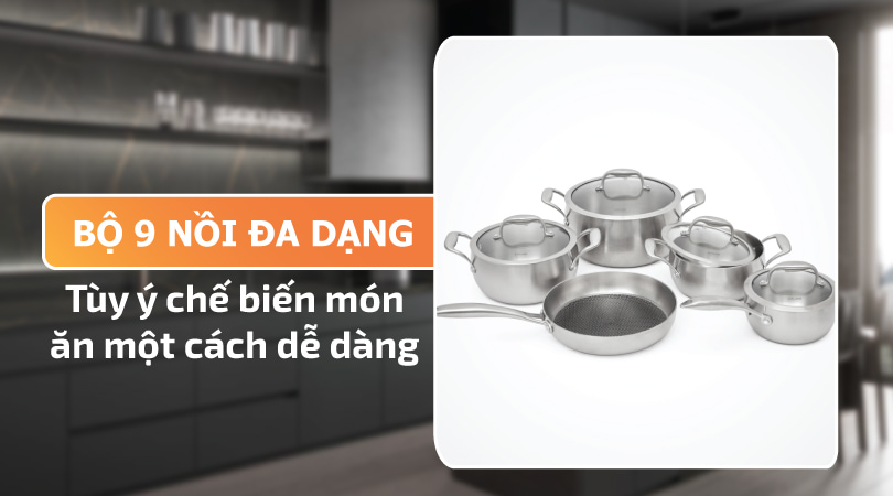 Bộ nồi inox Malloca SA-2041 - Bộ 9 nồi đa dạng